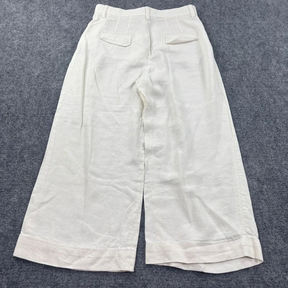Zara Pleated Wide Leg Pants Size Large Cream Linen Blend High Rise Women's